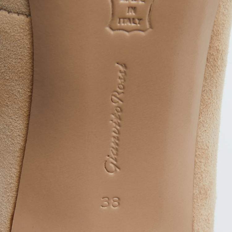 Pre Owned Gianvito Rossi Beige Suede Vamp Peep Toe Booties Size 38