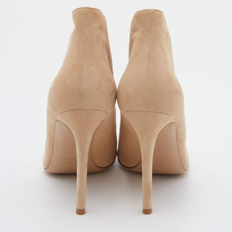 Pre Owned Gianvito Rossi Beige Suede Vamp Peep Toe Booties Size 38