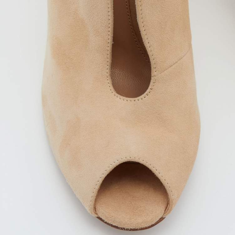 Pre Owned Gianvito Rossi Beige Suede Vamp Peep Toe Booties Size 38