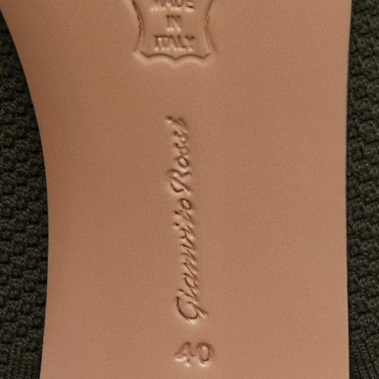 Pre Owned Gianvito Rossi Army Green Knit Fabric Vires Peep Toe Booties Size 40