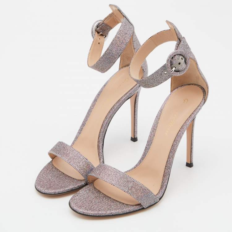 Pre Owned Gianvito Rossi Multicolor Lurex Fabric Portofino Ankle Cuff Sandals Size 38.5