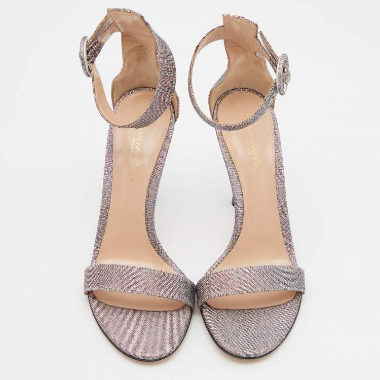 Pre Owned Gianvito Rossi Multicolor Lurex Fabric Portofino Ankle Cuff Sandals Size 38.5