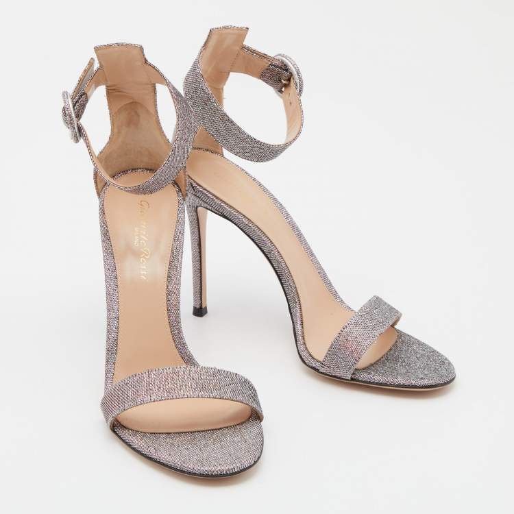 Pre Owned Gianvito Rossi Multicolor Lurex Fabric Portofino Ankle Cuff Sandals Size 38.5