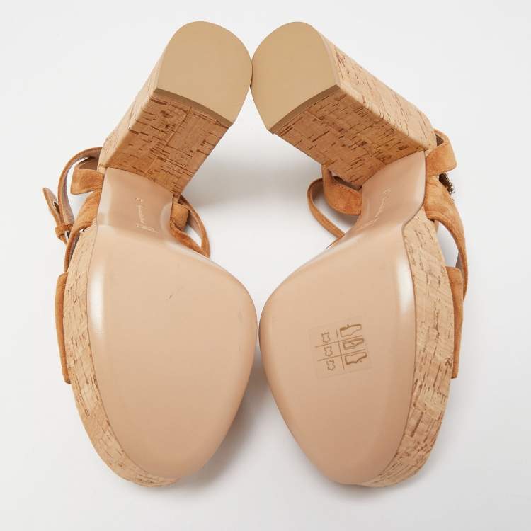 Pre Owned Gianvito Rossi Brown Suede Cork Platform Ankle Strap Sandals Size 39