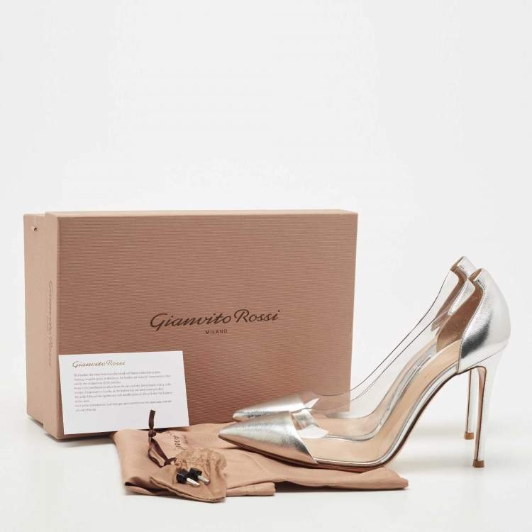 Pre Owned Gianvito Rossi Silver Leather and PVC Plexi Pumps Size 40.5