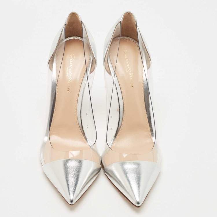 Pre Owned Gianvito Rossi Silver Leather and PVC Plexi Pumps Size 40.5