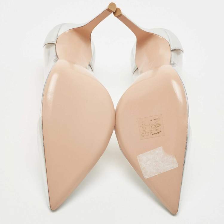 Pre Owned Gianvito Rossi Silver Leather and PVC Plexi Pumps Size 40.5