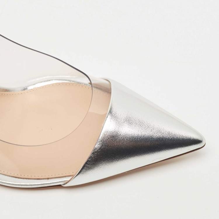 Pre Owned Gianvito Rossi Silver Leather and PVC Plexi Pumps Size 40.5