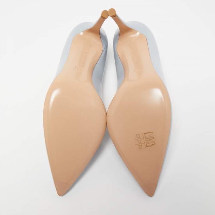 Pre Owned Gianvito Rossi Grey Leather Pointed Toe Platform Pumps Size 38