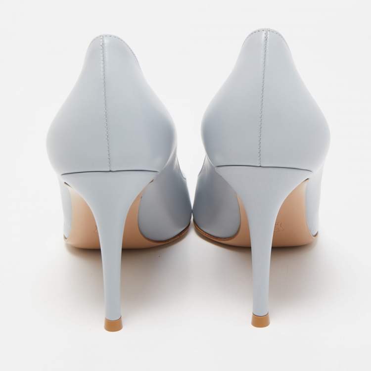 Pre Owned Gianvito Rossi Grey Leather Pointed Toe Platform Pumps Size 38