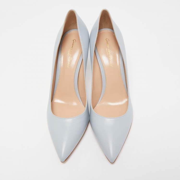 Pre Owned Gianvito Rossi Grey Leather Pointed Toe Platform Pumps Size 38