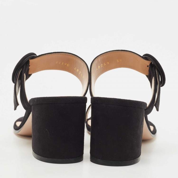 Pre Owned Gianvito Rossi Black Suede Toe Ring Block Heel Slide Sandals Size 38