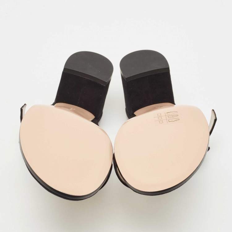 Pre Owned Gianvito Rossi Black Suede Toe Ring Block Heel Slide Sandals Size 38