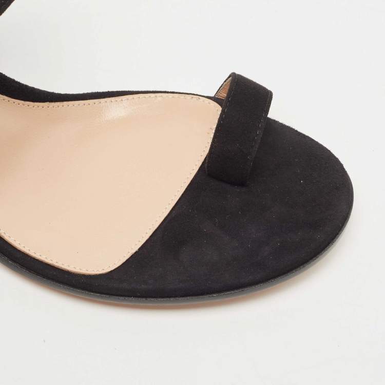 Pre Owned Gianvito Rossi Black Suede Toe Ring Block Heel Slide Sandals Size 38