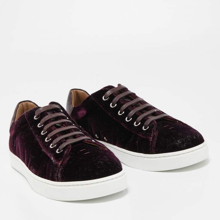 Pre Owned Gianvito Rossi Burgundy Velvet Low Top Sneakers Size 36