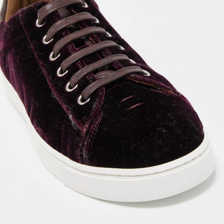 Pre Owned Gianvito Rossi Burgundy Velvet Low Top Sneakers Size 36