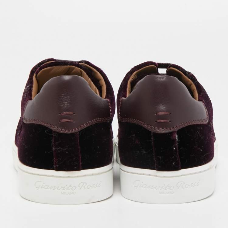 Pre Owned Gianvito Rossi Burgundy Velvet Low Top Sneakers Size 36