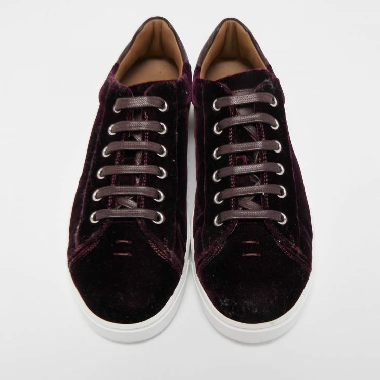 Pre Owned Gianvito Rossi Burgundy Velvet Low Top Sneakers Size 36