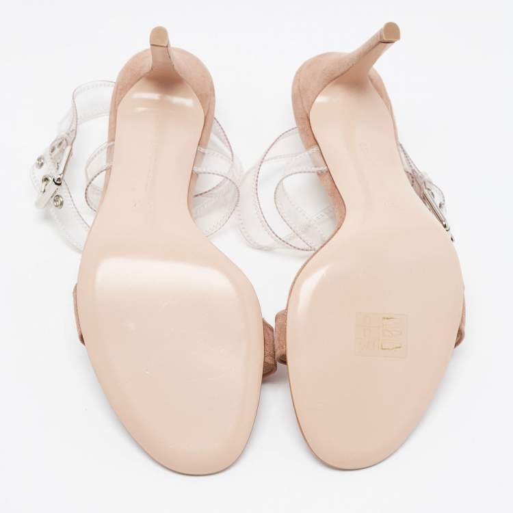 Pre Owned Gianvito Rossi Dusty Pink Suede and PVC Ankle Strap Sandals Size 39.5