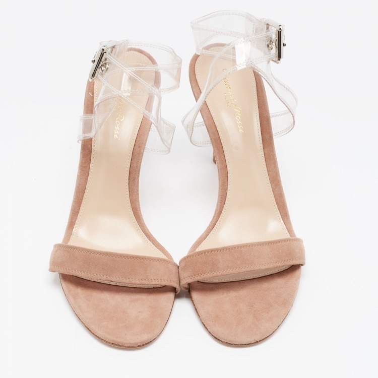 Pre Owned Gianvito Rossi Dusty Pink Suede and PVC Ankle Strap Sandals Size 39.5