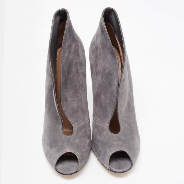 Pre Owned Gianvito Rossi Grey Suede Vamp Boots Size 38.5
