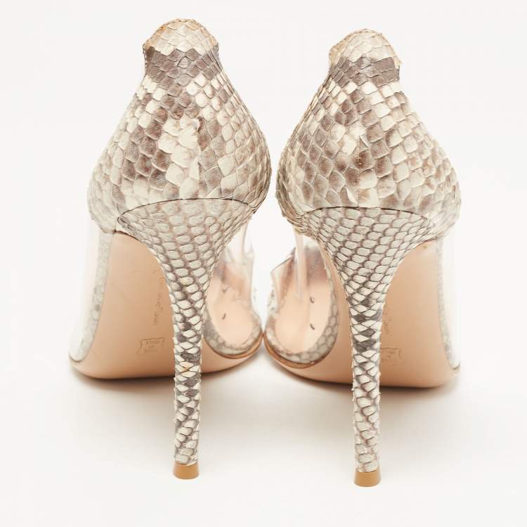 Pre Owned Gianvito Rossi Two Tone Python and PVC Plexi Pumps Size 38.5