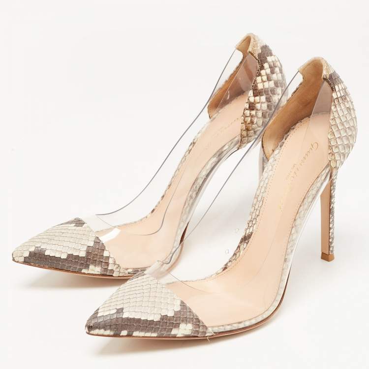 Pre Owned Gianvito Rossi Two Tone Python and PVC Plexi Pumps Size 38.5
