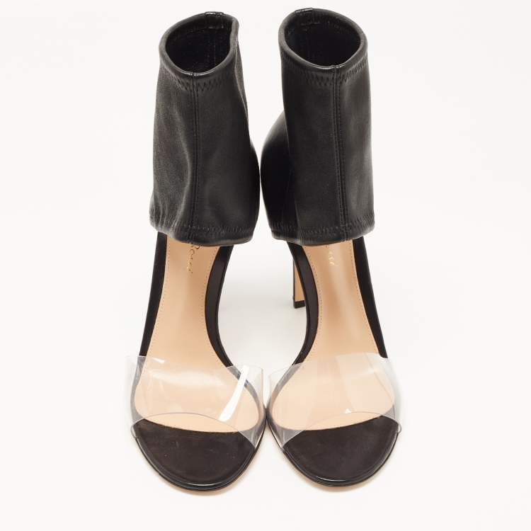 Pre Owned Gianvito Rossi Black Leather and PVC Ankle Cuff Sandals Size 38