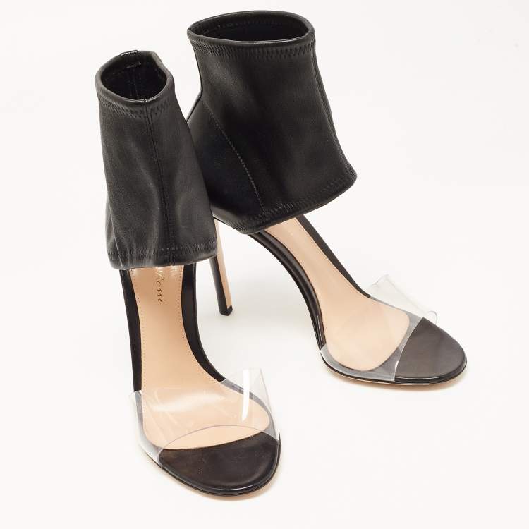 Pre Owned Gianvito Rossi Black Leather and PVC Ankle Cuff Sandals Size 38