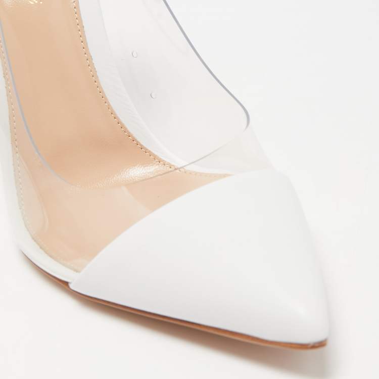 Pre Owned Gianvito Rossi White Patent Leather and PVC Plexi Pumps Size 38.5