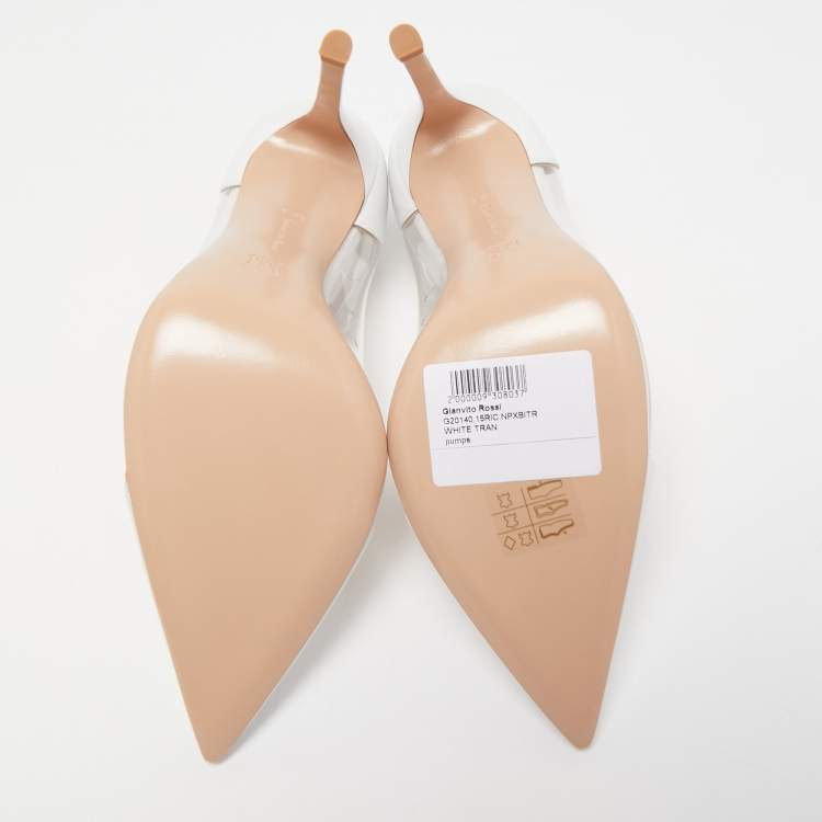 Pre Owned Gianvito Rossi White Patent Leather and PVC Plexi Pumps Size 38.5