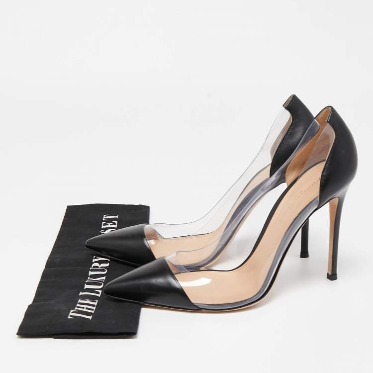 Pre Owned Gianvito Rossi Black Leather and PVC Plexi Pumps Size 39