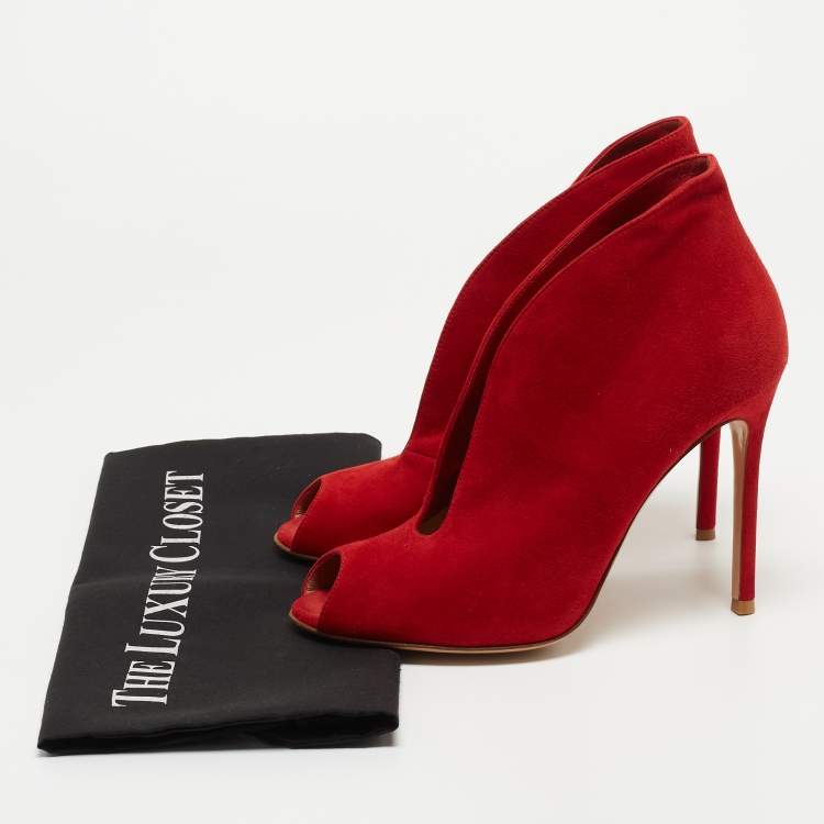 Pre Owned Gianvito Rossi Red Suede Vamp Pumps Size 38
