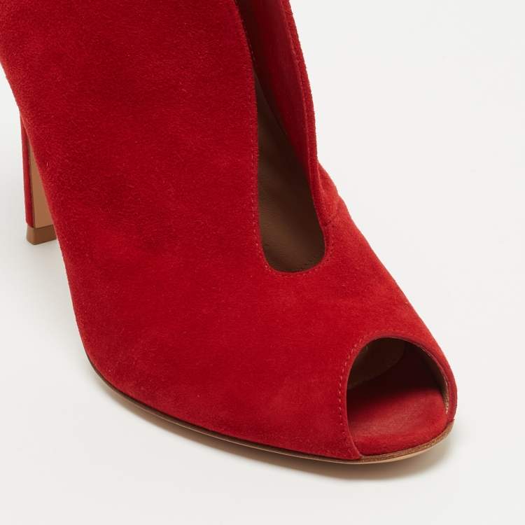 Pre Owned Gianvito Rossi Red Suede Vamp Pumps Size 38
