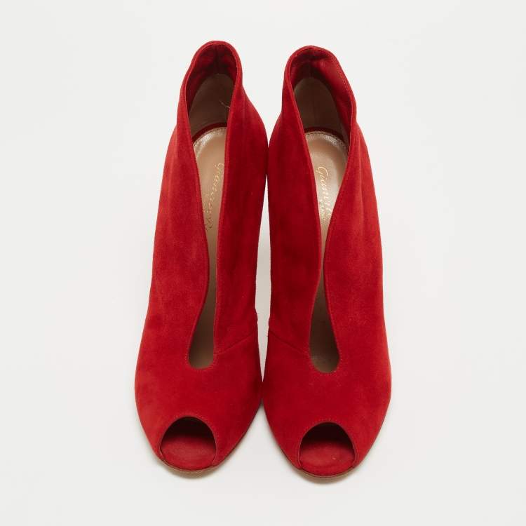 Pre Owned Gianvito Rossi Red Suede Vamp Pumps Size 38