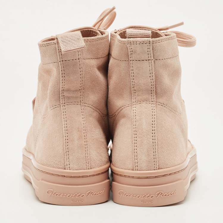 Pre Owned Gianvito Rossi Pink Suede High Top Sneakers Size 36.5