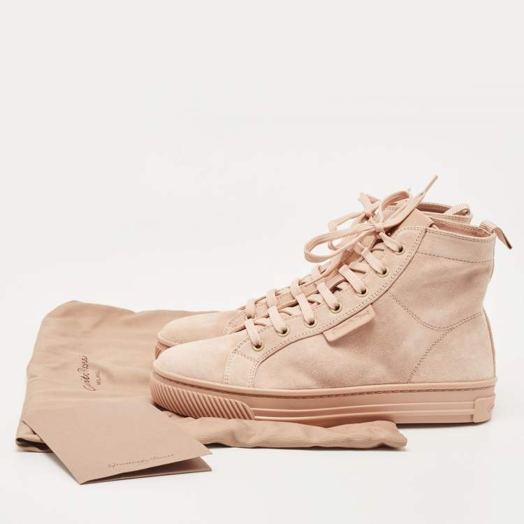 Pre Owned Gianvito Rossi Pink Suede High Top Sneakers Size 36.5