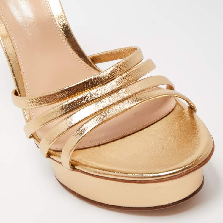 Pre Owned Gianvito Rossi Gold Leather Strappy Platform Heels Sandals Size 36.5