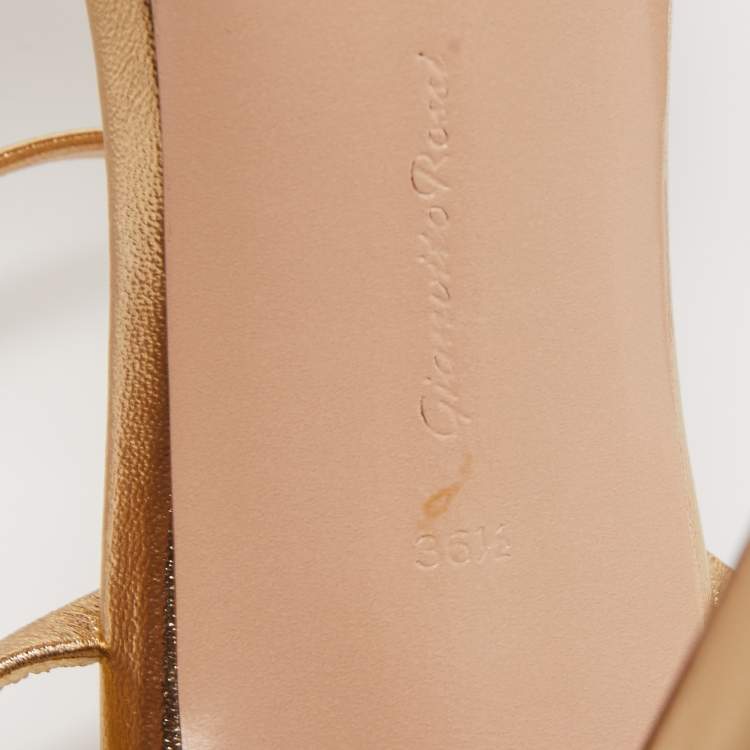 Pre Owned Gianvito Rossi Gold Leather Strappy Platform Heels Sandals Size 36.5