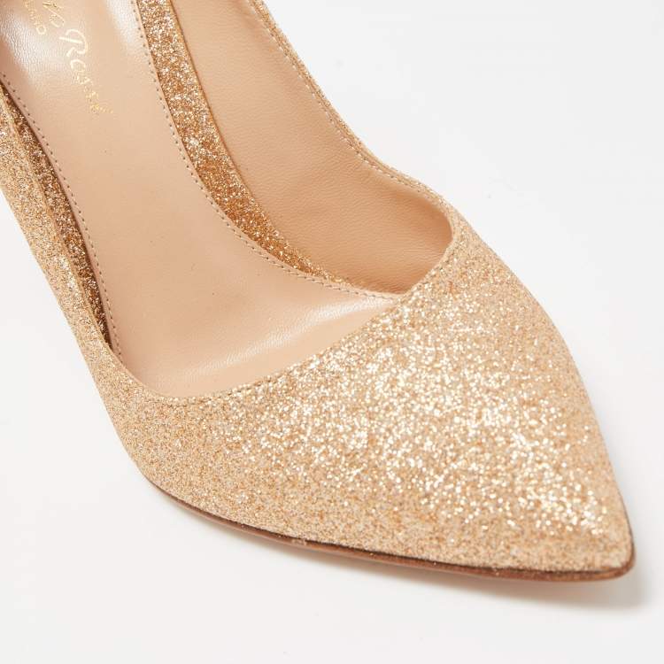 Pre Owned Gianvito Rossi Gold Glitter Gianvito 105 Pointed Toe Pumps Size 38