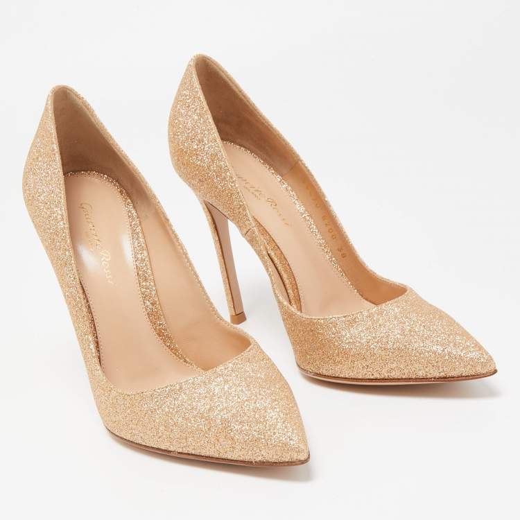 Pre Owned Gianvito Rossi Gold Glitter Gianvito 105 Pointed Toe Pumps Size 38