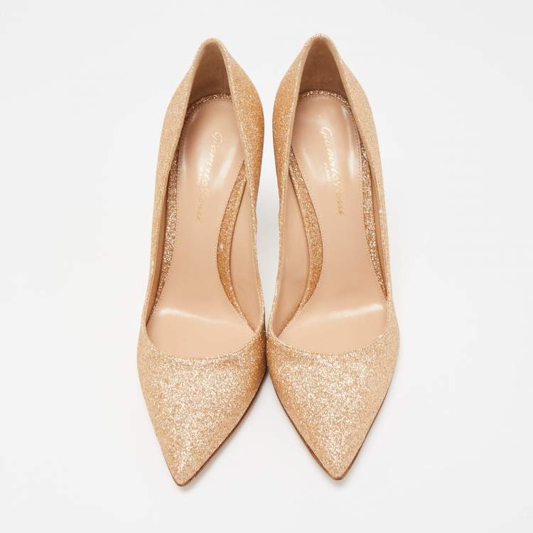 Pre Owned Gianvito Rossi Gold Glitter Gianvito 105 Pointed Toe Pumps Size 38