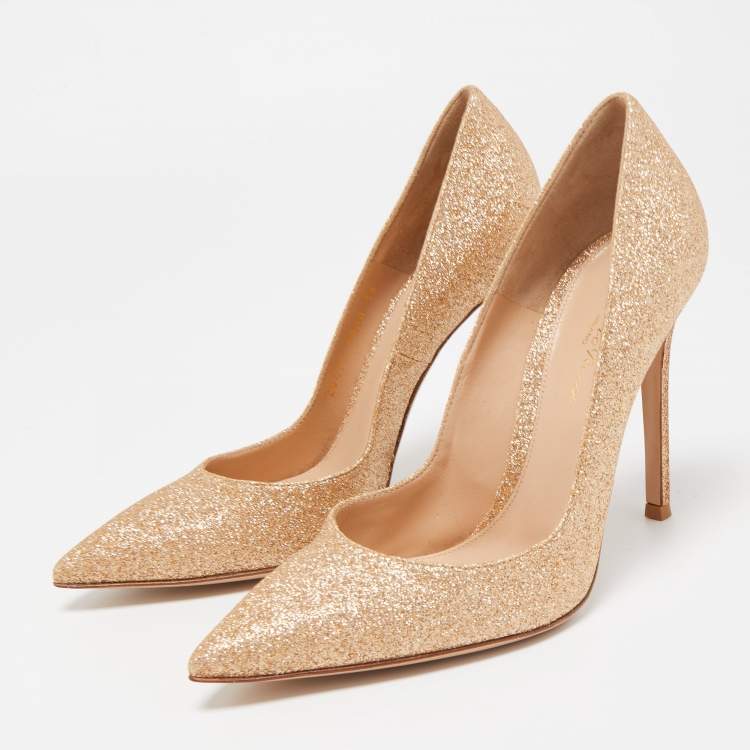 Pre Owned Gianvito Rossi Gold Glitter Gianvito 105 Pointed Toe Pumps Size 38