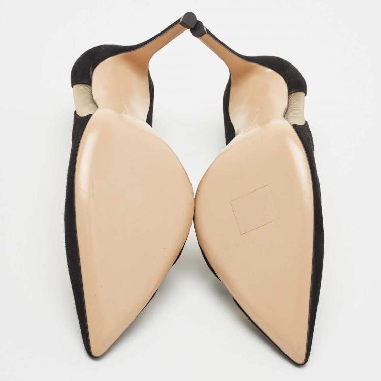 Pre Owned Gianvito Rossi Black Suede and Mesh Pointed Toe Pumps Size 39.5