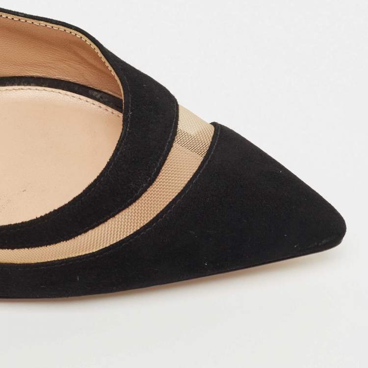 Pre Owned Gianvito Rossi Black Suede and Mesh Pointed Toe Pumps Size 39.5