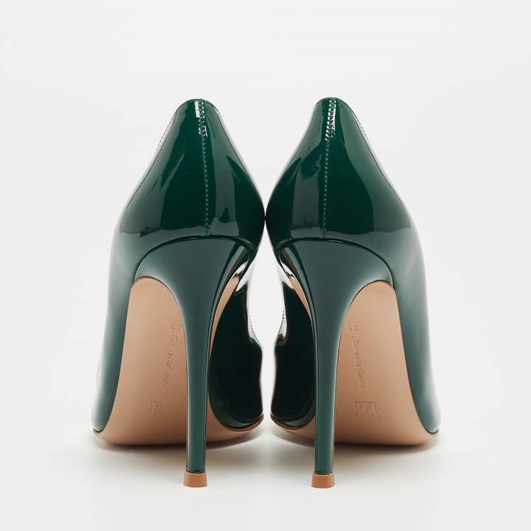 Pre Owned Gianvito Rossi Dark Green Patent Leather Pointed Toe Pumps Size 38