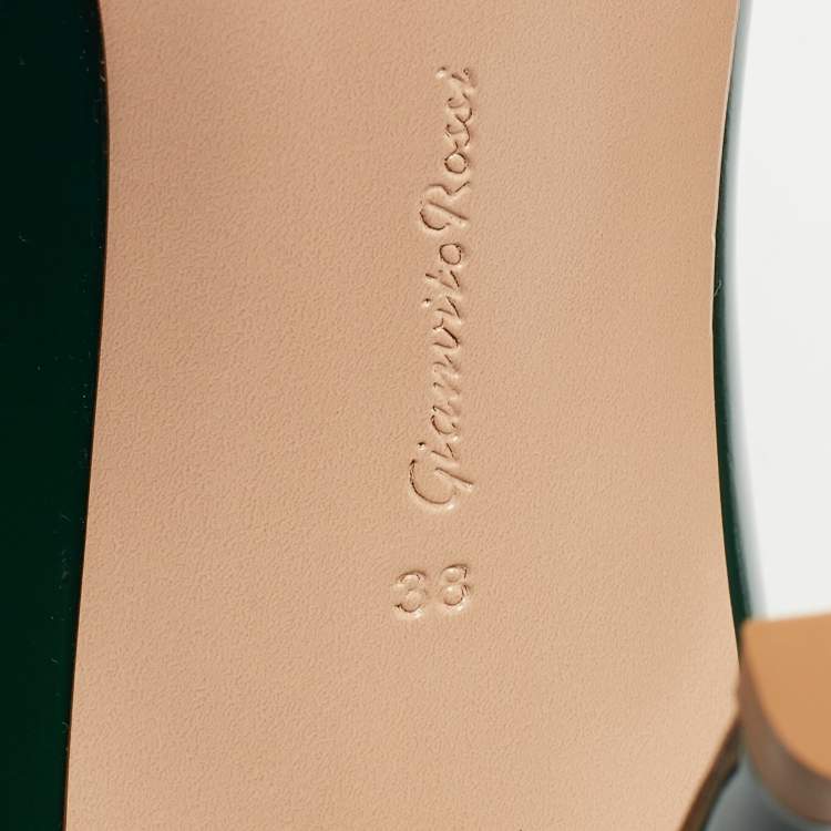 Pre Owned Gianvito Rossi Dark Green Patent Leather Pointed Toe Pumps Size 38