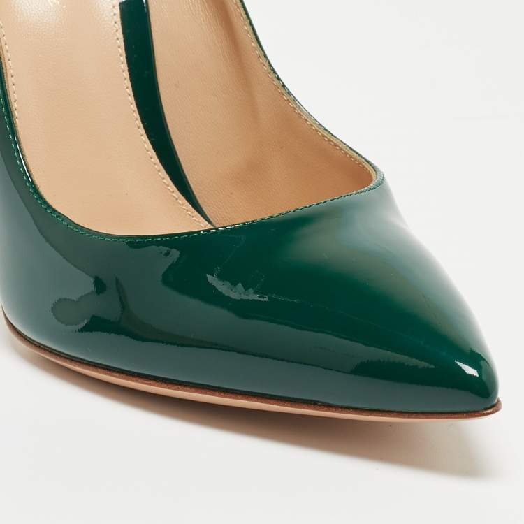 Pre Owned Gianvito Rossi Dark Green Patent Leather Pointed Toe Pumps Size 38