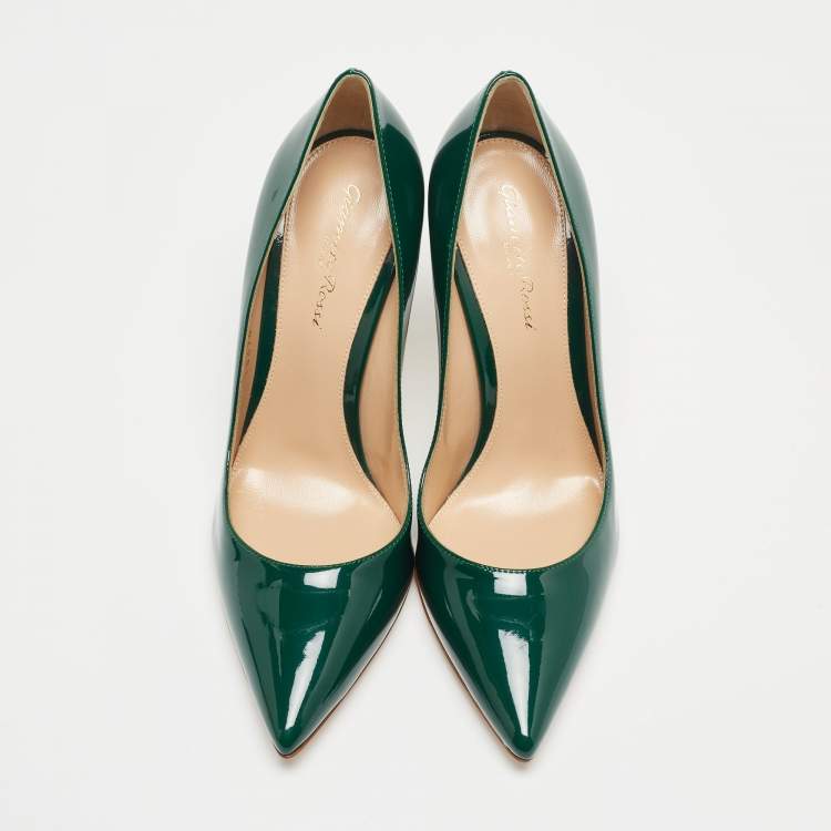 Pre Owned Gianvito Rossi Dark Green Patent Leather Pointed Toe Pumps Size 38
