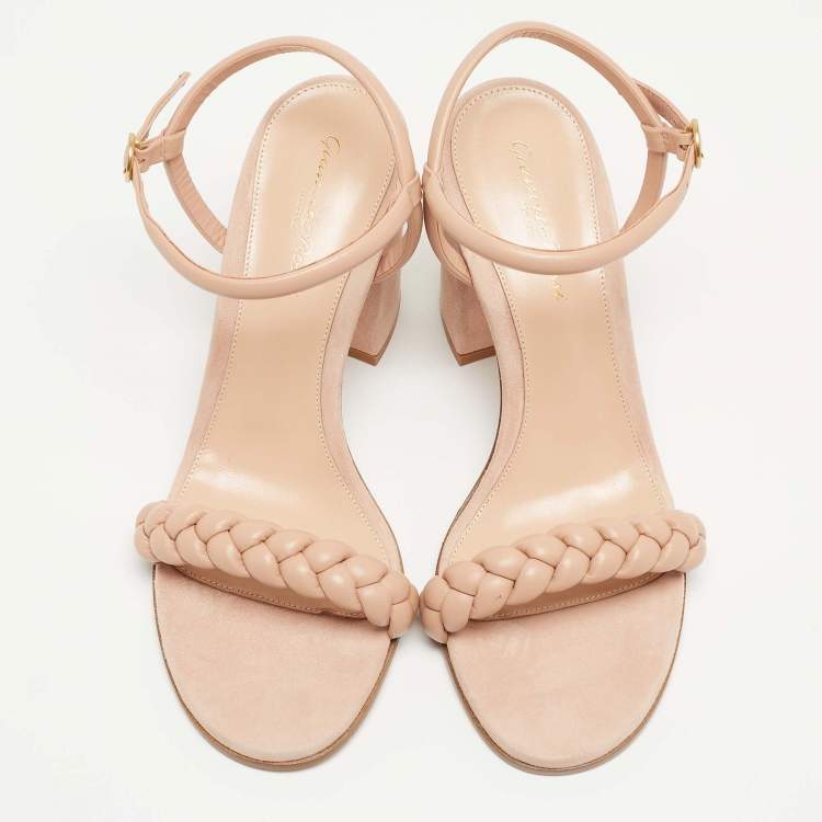 Pre Owned Gianvito Rossi Light Pink Leather Block Heel Ankle Strap Sandals Size 38